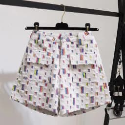 2025 Summer New Personalized Perforated Colorful Patch Denim Shorts Women's Street Clothing High Waist Slim Wide Leg Pants