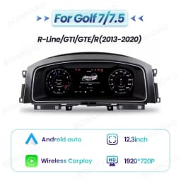12.3”LCD Digital Dashboard Cluster For Volkswagen VW Golf 7 MK7 Caddy T6 Wireless CarPlay Android Auto Instrument Panel Cockpit