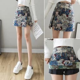 Bear Embroidered Split Mini Skirt Women 2025 New High-waisted Hip A-line Short Y2k Skirt Medieval Skirt Female