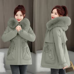 Women's Winter Jacket 2025 New Style Thickened Fleece Lined Waist-Cinching Warm Cotton Coat Long Sleeve Zipper Closure ...