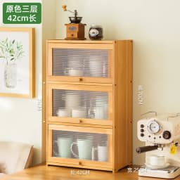 Natural Bamboo Storage Cabinets Dustproof Acrylic Doors Cup Holder Tea Set Display Kitchen Organizer Dining Room