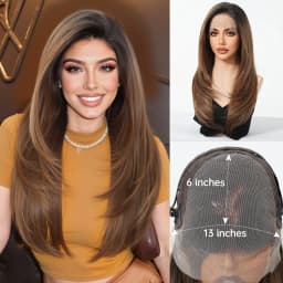 HAIRCUBE Mixed Brown Straight Wigs Dark Roots Natural Hairline 13*6 Transparent Lace Front Synthetic Wig For Women Daily Cosplay