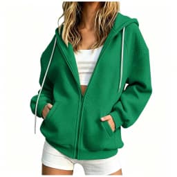 Women Winter Solid Color Pocketed Hooded Long Sleeved Coat Top Zippe Hoodies for Women