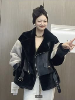 New Autumn Winter Fur One Motorcycle Short Jacket Outwear Women's Stitching Contrast Color European Mink Fleece Motorcycle Coat