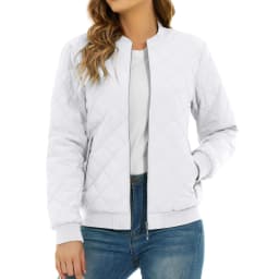 TACVASEN Womens Diamond Quilted Bomber Jacket Ribbed Baseball Collar Zip Up Coat Windproof Lightweight Padded Casual Outerwear