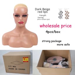 Wholesale 4Pcs/Box Female Realistic Mannequin Head With Shoulders African Wig Display Model Dark Brown Doll Head For Hat Glasses