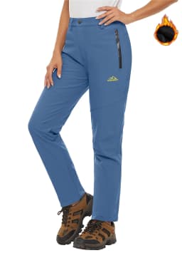 TACVASEN Fleece Lined Waterproof Soft Shell Pants Womens Winter Warm Zipper Pockets Work Pants Outdoor Hiking Ski Snow Trousers