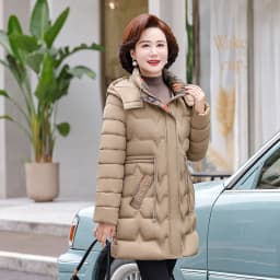 Women's Winter Thickened Long Cotton Jacket Quilted Slim Fit Waist-Cinching down Coat Regular Sleeve Long Zipper Closure