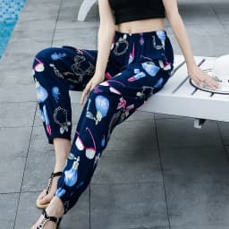 Women's Mosquito-proof Cotton Silk Beach Summer Casual Flower Pants Artificial Cotton Summer Sleeping Pants Thin Adult Bloomers