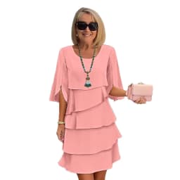 Summer Women's Cake Skirt Lotus Leaf Sleeve Solid Color Loose Waist O-neck Simple Fashion Pullover Casual Mini Skirt
