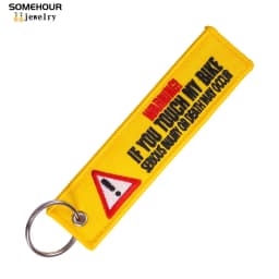 SOMEHOUR Danger Machine Keychain Jewelry Embroidered Skull Both Sides Key Rings For Bicycle Motorcycle Car Bag Women Men Gifts