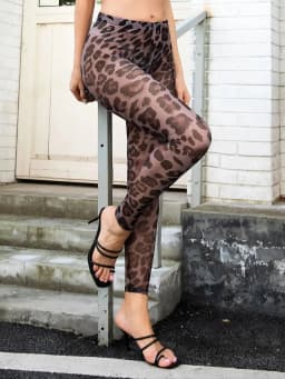 Leopard Print Mesh See-through Nine Point Pants Europe And The United States Summer Sexy Breathable Slim Yoga Leggings