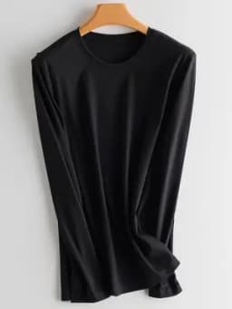 SuyaDream Women Solid T Shirts Silk Cotton Blend Plain O Neck Long Sleeved Tee 2025 Spring Autumn Basic Top White Black