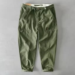 Autumn Summer Wide Leg Cotton Work Trousers Men's Cone Straight Loose Wear Resistant Pocket Pants Retro Wash Casual Workwear