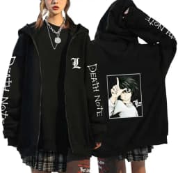 Japan Anime Death Note Zip Up Hoodies Gothic Men's Cartoon Misa Amane L Ryuk-Graphic Streetwear Black Fleece Zipper Jacket Coats