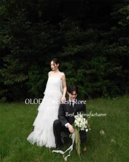 OLOEY Soft Layered Tulle Floor Length Wedding Dresses Korea Photoshoot Spaghetti Straps Bridal Gown Vestido De Noiva 2025