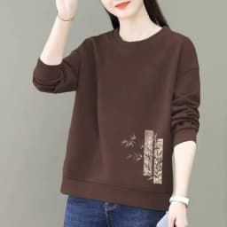All-match Lantern Long Sleeve Round Neck Plant&Flowers Printing Pullover Women's Loose Fashionable Spring Autumn Hoodies Tops
