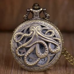 Retro Black & Bronze Octopus Quartz Pocket Watch With Necklace Chain Gift for Male Women Chronograph Hombre Relojes