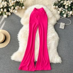Women Solid High Waist Flare Pants Wide Leg Korean Fashion Elegant Casual Vintage Autumn Streetwear Clothing
