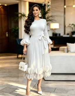 2026 Miyake Light Luxury High-end Round Neck Dress Women's Summer Pleated Ruffle Edge Design Temperament Long Dress