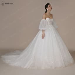BEPEITHY Customized Princess Strapless Ivory Glitter Wedding Dress 2023 For Women Court Train Bride 3D Flower Shinny Bridal Gown