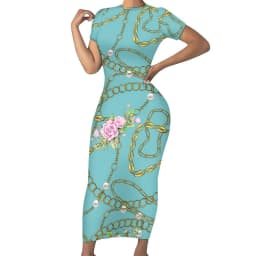 Retro Chains Bodycon Dress Summer Leopard Print Cute Maxi Dresses Women Short Sleeve Graphic Street Fashion Dress 3XL 4XL 5XL