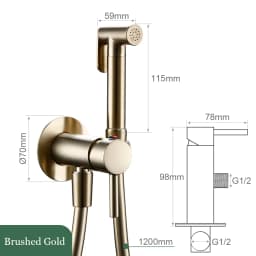 Solid Brass Brushed Rose Gold Bidet Sprayer Faucet Wall Mount Bathroom Mixer with Hose Hand-held Hot Cold Water