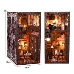 Magical Library DIY Book Nook Kit Miniature Bookshelf Insert with LED Light 3D Wooden Puzzle Building Kit Craft Gift Dollhouse