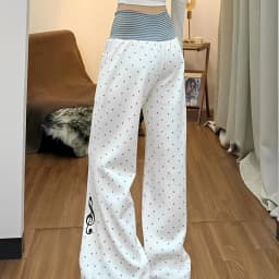 Spring Sports White Polka Dot Printed Micro Flared Pants Casual Comfortable Home Loose Bottoms