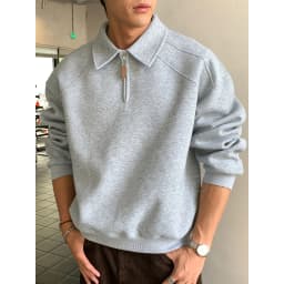 TFETTERS Eu Size 2026 Men Half Zip Collared Sweatshirt Autumn Heather Gray Pullover Loose Fit Casual Daily Long Sleeve Sweat Top