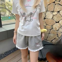 Lace Patchwork Wide Leg Shorts Women 2026 Summer Japanese Cat Embroidery Elastic Waist Short Pants Y2k Aesthetic Casual Trousers