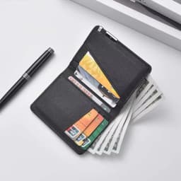 Small Slim Business-Style Wallet - Multiple Card Slots, Credit Card and Driver's License Holder, Geometric In Black Faux Leather
