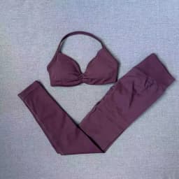 DFHE High Waist Scrunch Butt Leggings Set, Backless Halter Sports Bra, Seamless 2-Piece Yoga Fitness Athletic Wear