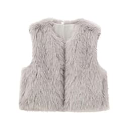 Guobioziy Women's Cardigan Vest Jacket Solid Color Coat Vest Street Style Fashion Solid Color Sleeveless Faux Fur Vest