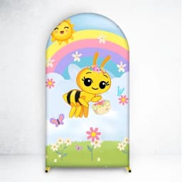 Mocsicka Cute Bee Birthday Party Arch Cover Backdrop Cartoon Honeybee Floral Honeycomb Rainbow Background Baby Show Photo Studio