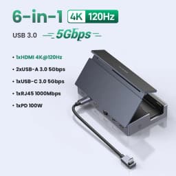 UGREEN USB C HUB Steam Deck Docking Station 6-in-1 Type-C to 4K120Hz HDMI 5Gbps USB-A/C PD100W 1000Mbps RJ45 for ROG Ally Legion