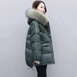 2026 Winter New Warm Down Cotton Jacket With Large Fur Collar Hooded Coat Loose Women Thicken Parker Puffer Overcoat Casual Wear