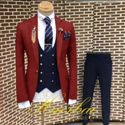 Men's Suit Business Jacket Dark Gray Jacket Navy Blue Vest Pants 3-Piece Set Slim Fit Wedding Tuxedo for Men