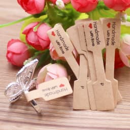 100PCS Multi Style Ring Folded Labels White/Kraft Handmade with Love Ring Price Labels Jewelry Tag Sticker Labels 6*1.2cm