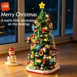 KAVOWORLD 1024pcs Christmas Tree Building Bricks Set with LED Light Up DIY Xmas Tree Home Tabletop Decor Assembly Model Stable Interlocking Building Bricks 3D Puzzle Construction Kit Christmas Party Display Holiday Festive Ornament Hobby Toy Gift for Home