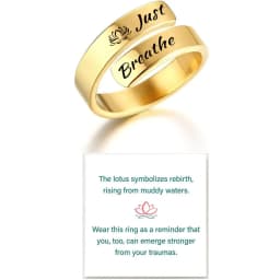 Just Breathe Ring for Women Adjustable Heart Ring Stainless Steel Spiral Wrap Healing Rings I F love you
