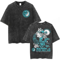 Vintage Washed Anime Jojo Bizarre Adventure T-shirt Giorno Giovanna Manga Graphic T-shirts Men's Clothing Cotton Casual T shirts