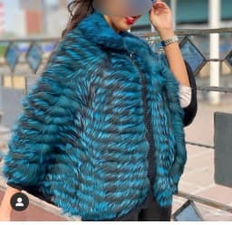 Women's Real Silver Fox Fur Cape Shawl Coat Furry Luxurious Fluffy with Fur Collar Wool Lining Cuffs Stole Crop Jacket 210727