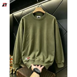 Heavyweight men's autumn and winter solid color terry cotton men's clothing crew neck long sleeve loose casual sweatshirt