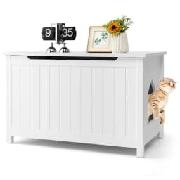 Cat House Cat Litter Tray Cabinet, Cat Cave with Entrance & Hinged Lid, Pet Box with Removable Divider & 2 Hooks