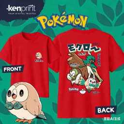 Bandai Pokémon Cartoon Rowlet Evolution 100% Cotton T-shirt Summer New Men/Women Fashionable Casual Harajuku Short Sleeved Top