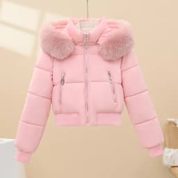 Autumn Winter Short Style Women's down Cotton Jacket Removable Fur Collar Slimming Design Warm Thickened Zipper Closure Coat