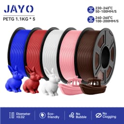 JAYO Filaments PETG 5 Rolls Mixed Colors 3D Printer Filament 1.75mm 100% No Bubble FDM 3D Printer Materials DIY Gift 1.1KG/1 Rol