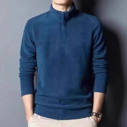 2025 New Men's Fleece Lined Thickened Long Sleeve Zipper Hoodie Half High Collar Warm Sweatshirt Casual Style Autumn Winter T...