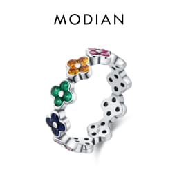 MODIAN 925 Sterling Silver Original Design Four Leaf Clover Heart CZ Eternity Band Stackable Fashion Ring For Women Fine Jewelry